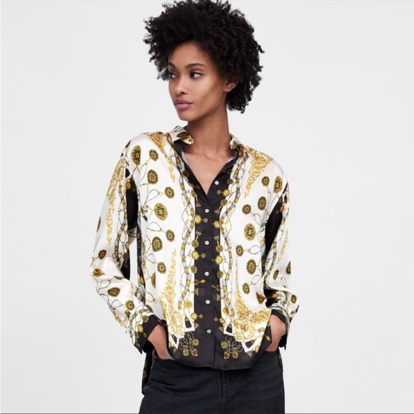 Zara Baroque Chain Print Shirt Blouse Long Sleeves. - Picture 3 of 10